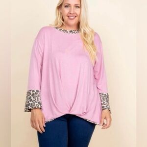 New!Plus Size Jersey Animal Print Bell Sleeves, Front Gathered Hem Size 1X 2X 3X